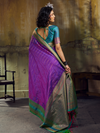 Violet Purple Kanjivaram Silk Saree With Contrast Blouse