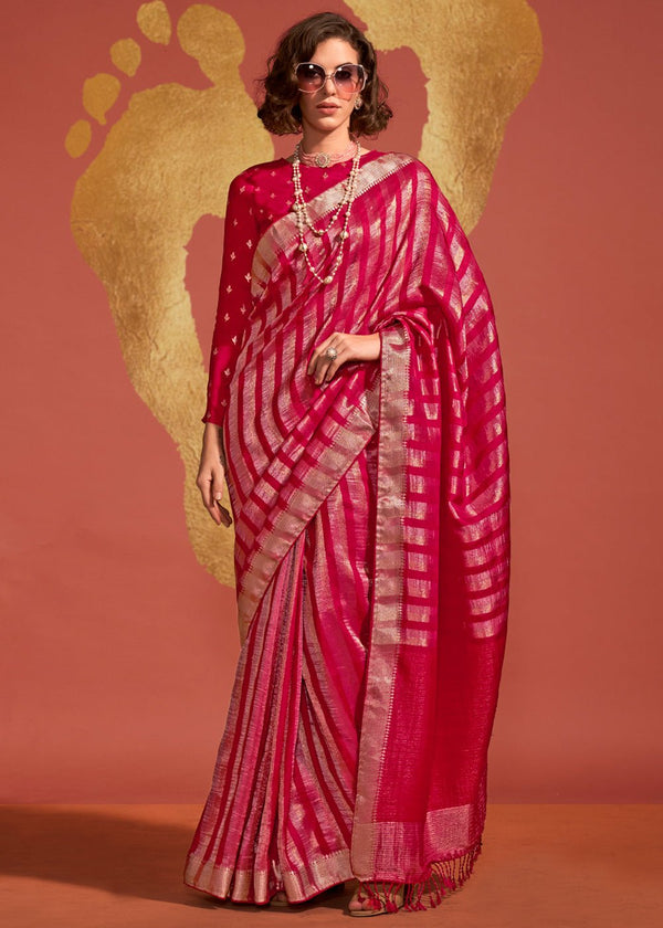 Cardinal Red And Gold Banarasi Soft Silk Saree