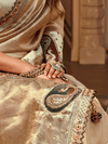 Champagne Gold Embroidered Designer Tissue Silk Saree