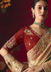 Champagne Ivory Designer Silk Saree with Contrast Blouse