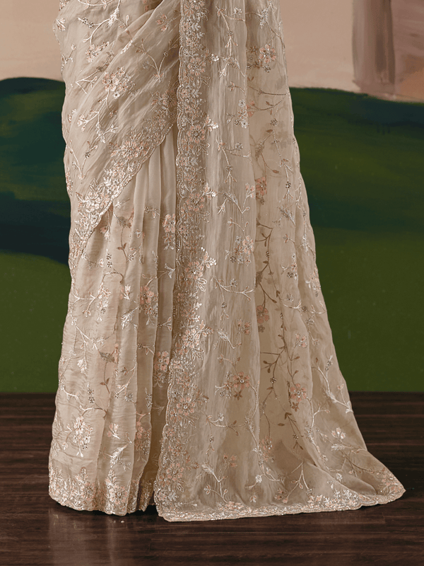 Champagne Organza Silk Saree