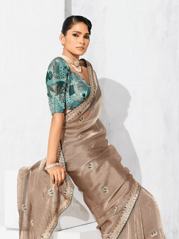 Champagne Tissue Silk Saree