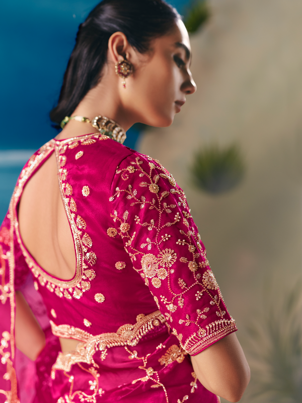 Rani Pink Designer Organza Silk Saree