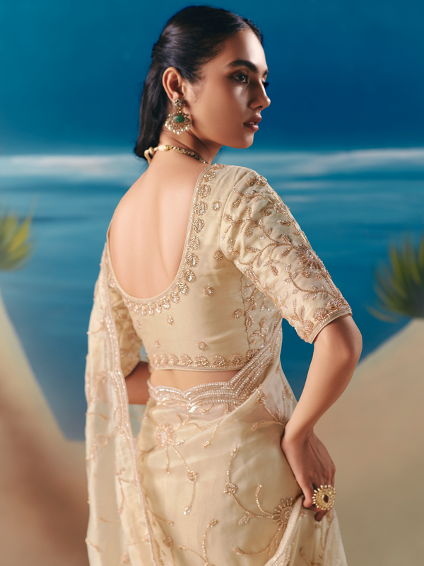 Ivory Designer Organza Silk Saree