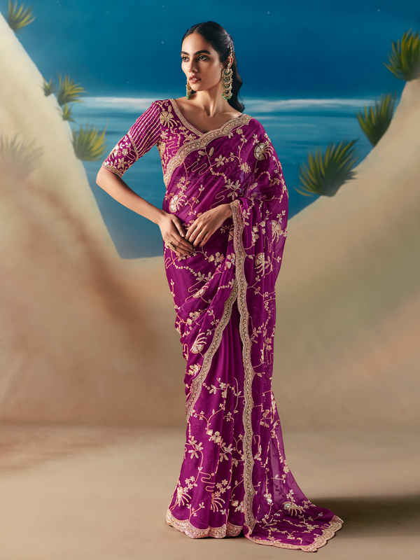 Magenta Designer Organza Silk Saree