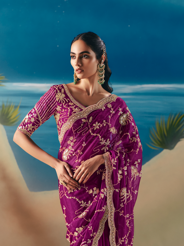 Magenta Designer Organza Silk Saree
