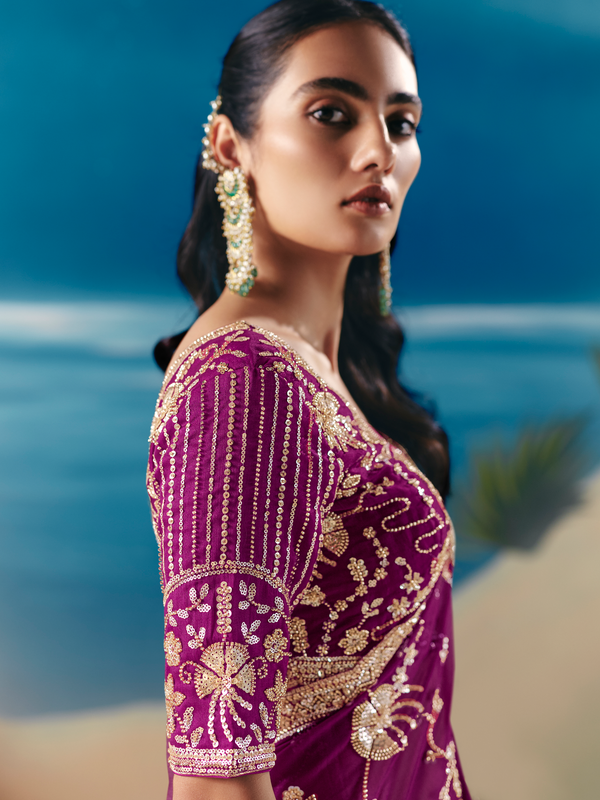 Magenta Designer Organza Silk Saree