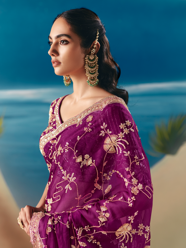 Magenta Designer Organza Silk Saree