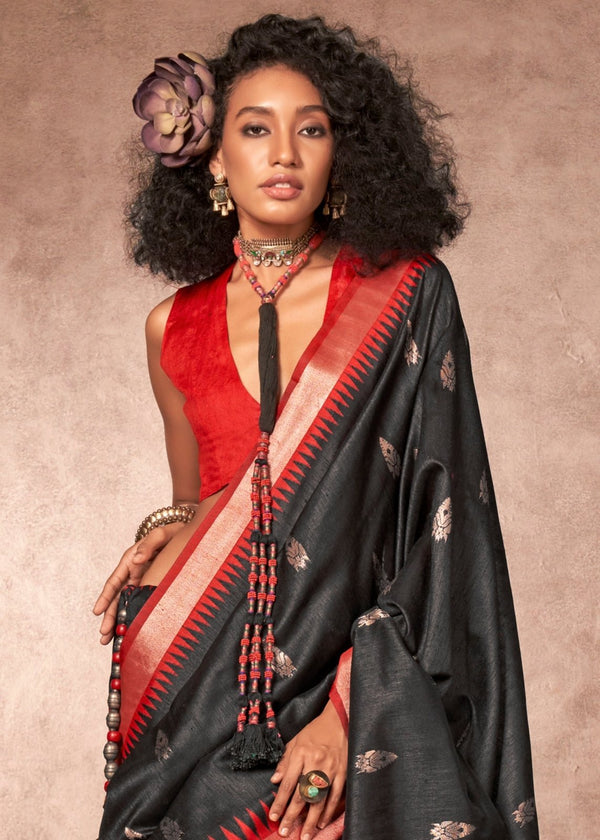 Charcoal Black Kanjivaram Silk Saree