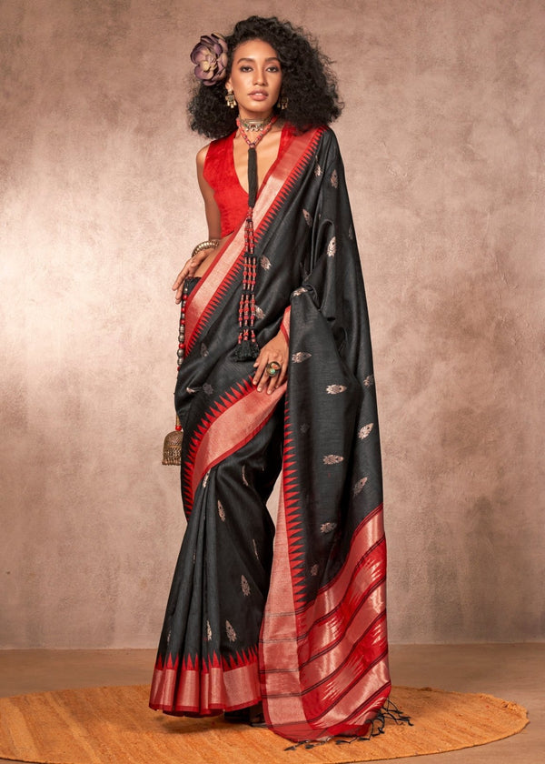 Charcoal Black Kanjivaram Silk Saree
