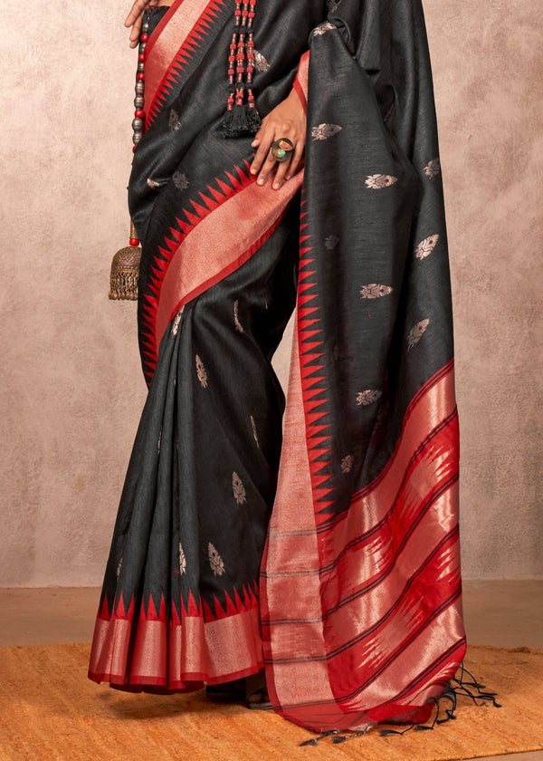 Charcoal Black Kanjivaram Silk Saree
