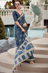 Charcoal Blue Mul Mul Silk Saree