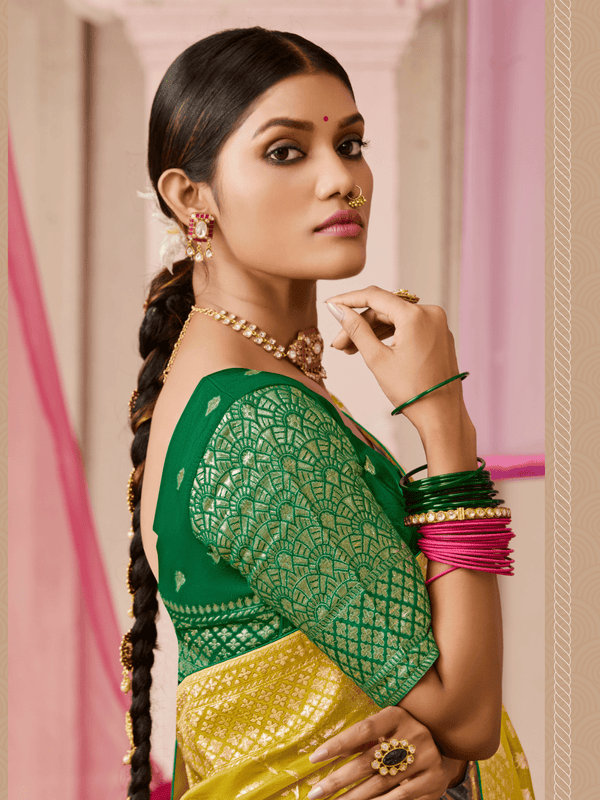 Chartreuse Green Banarasi Dola Silk Saree