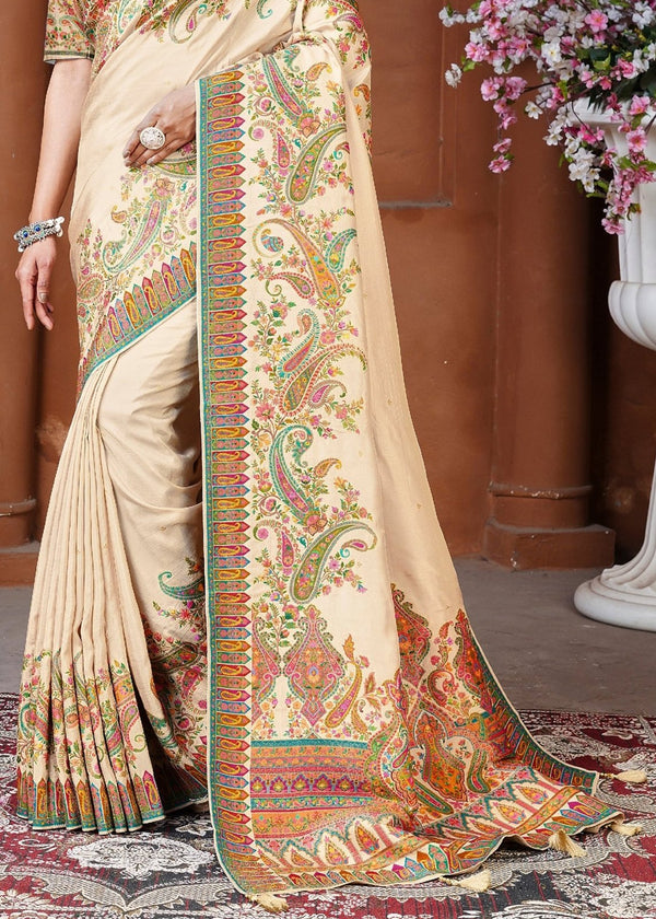 Chiku Beige Designer Silk Saree