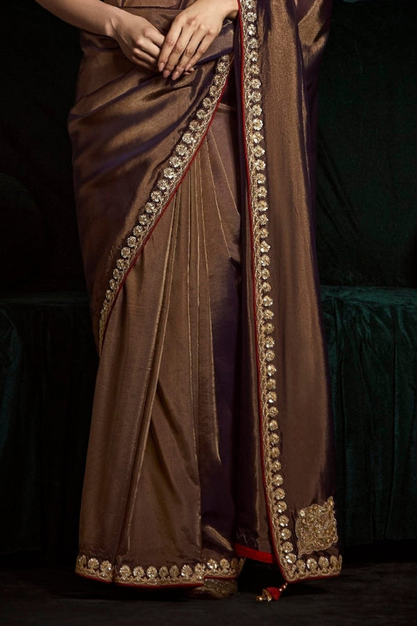 Chocolate Brown Designer Organza Saree with Embroidery Border