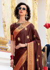 Chocolate Maroon Banarasi Satin Silk Saree