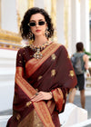 Chocolate Maroon Banarasi Satin Silk Saree