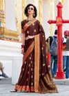 Chocolate Maroon Banarasi Satin Silk Saree