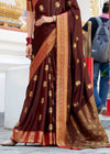 Chocolate Maroon Banarasi Satin Silk Saree