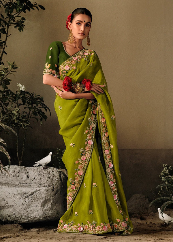 Citrus Yellow Fancy Dola Silk Designer Saree