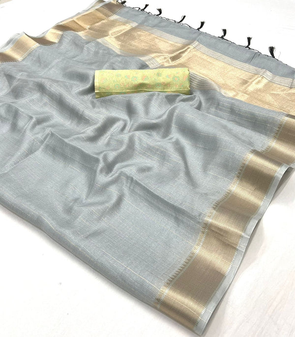 Cloud Grey Chiffon Handloom Saree