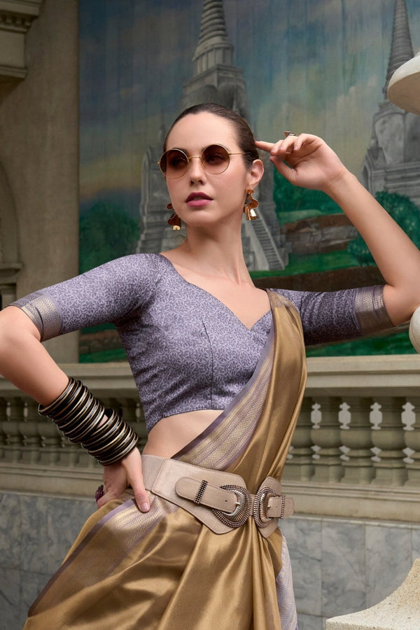 Coffee Brown Tissue Silk Saree