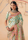 Cool Ice Mint Green Pichwai Designer Dola Silk Saree