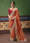 Copper Peach Tissue Silk Saree with Red Contrast Blouse
