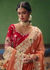 Copper Peach Tissue Silk Saree with Red Contrast Blouse