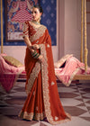 Copper Red Zari Tissue Designer Embroidered Saree