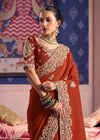 Copper Red Zari Tissue Designer Embroidered Saree