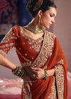 Copper Red Zari Tissue Designer Embroidered Saree