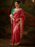 Coral Pink Embroidered Designer Tissue Silk Saree With Contrast Blouse