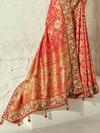 Coral Red Bandhani Banarasi Georgette Saree With Contrast Blouse