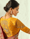 Coral Red Bandhani Banarasi Georgette Saree With Contrast Blouse