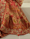 Coral Red Bandhani Banarasi Georgette Saree With Contrast Blouse