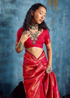 Coral Red Kanjivaram Silk Saree