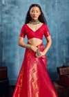 Coral Red Kanjivaram Silk Saree