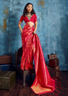 Coral Red Kanjivaram Silk Saree