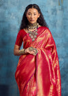 Coral Red Kanjivaram Silk Saree
