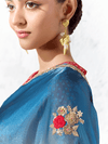 Cream Embroidered Designer Organza Silk Saree With Contrast Blouse