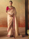 Cream Gold Bandhani Banarasi Georgette Saree With Contrast Blouse