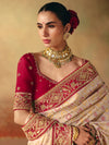Cream Gold Bandhani Banarasi Georgette Saree, pallu and blouse