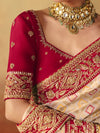 Cream Gold Bandhani Banarasi Georgette Saree, contrast blouse close-up