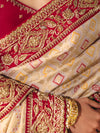 Cream Gold Bandhani Banarasi Georgette Saree, weave and work detail