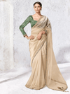 Cream Gold Embroidered Designer Tissue Silk Saree With Contrast Blouse
