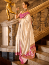 Cream Kanjivaram Saree With Contrast Blouse
