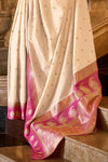 Cream Kanjivaram Saree With Contrast Blouse