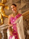 Cream Kanjivaram Saree With Contrast Blouse