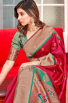 Crimson Pink Woven Soft Peshwai Paithani Silk Saree